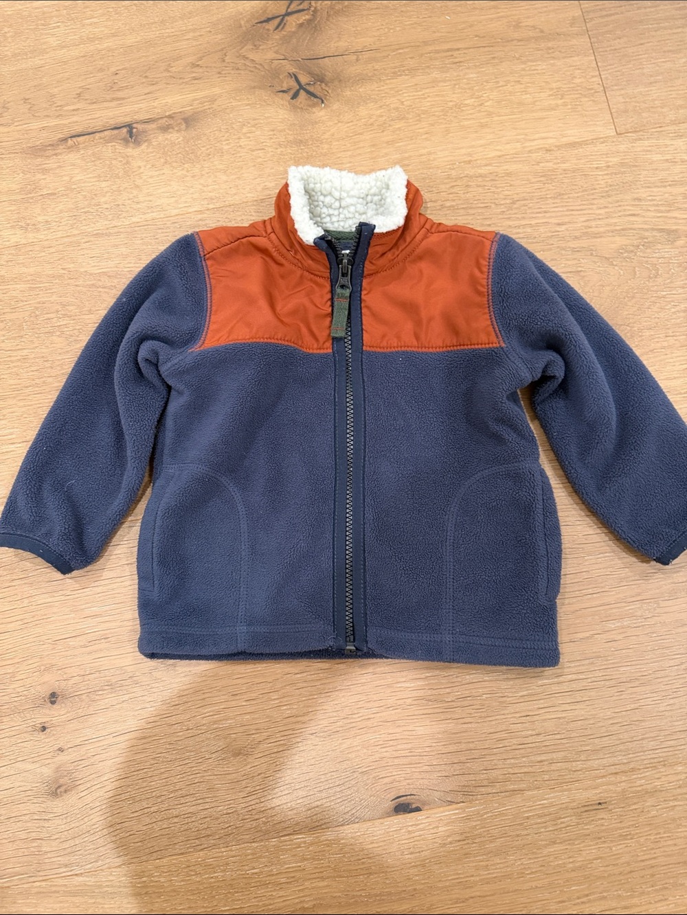 Carter's Navy and Rust Fleece Puffer Jacket with Sherpa Collar